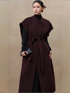 100%Wool sleeveless dress with belt(QMA751)