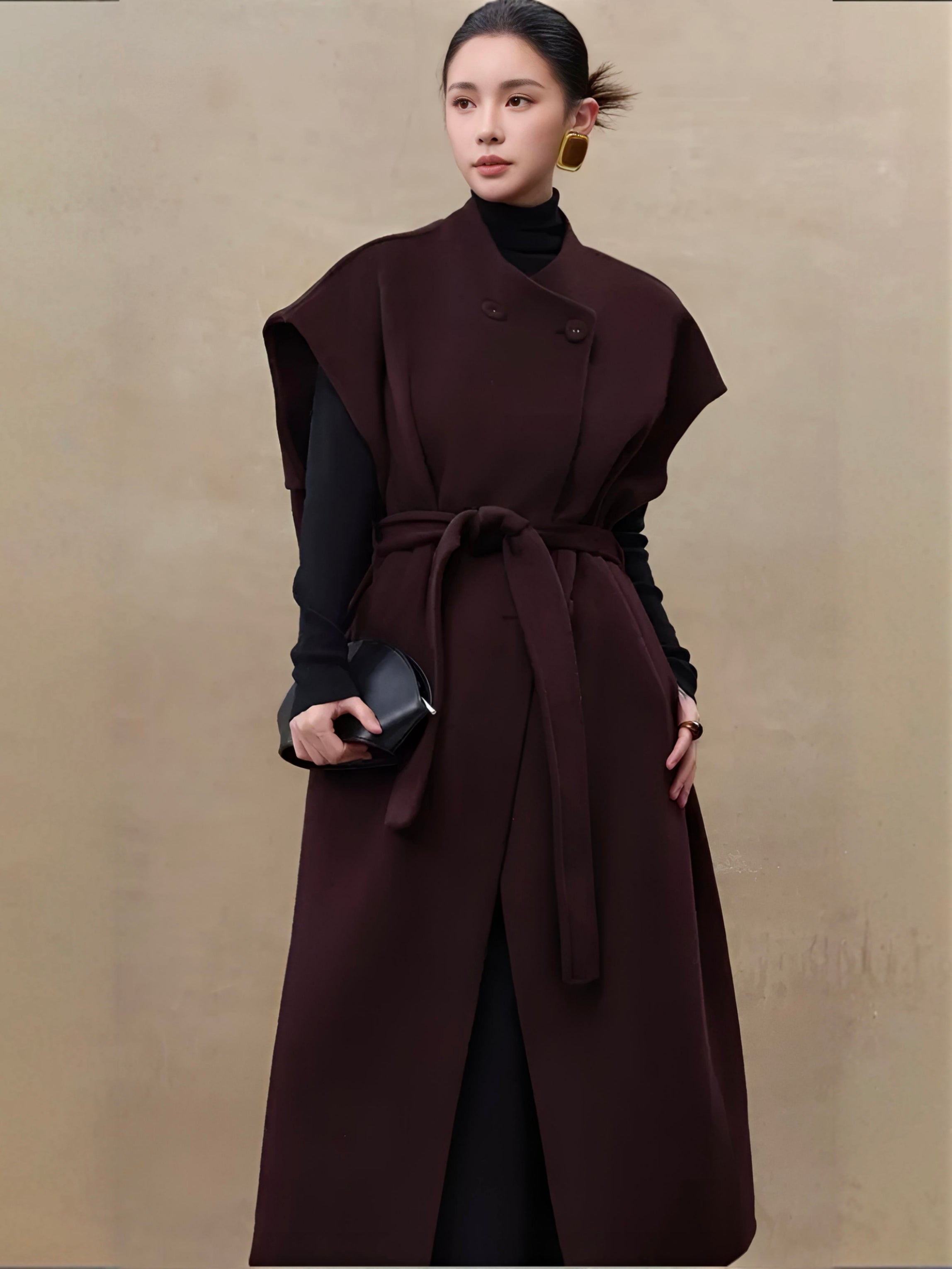 100%Wool sleeveless dress with belt(QMA751)