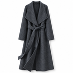 26004 wrap coat in charcoal, front view on a white background
