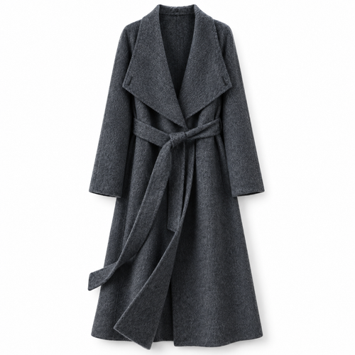 26004 wrap coat in charcoal, front view on a white background