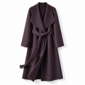 26004 wrap coat in dark purple, front view on a white background