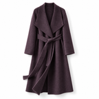 26004 wrap coat in dark purple, front view on a white background