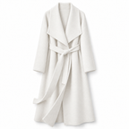 26004 wrap coat in ivory, front view on a white background