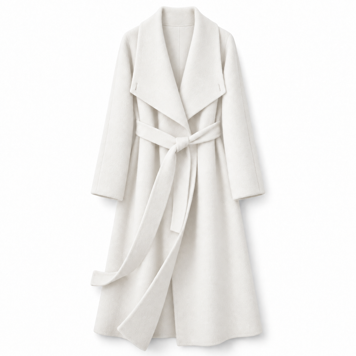 26004 wrap coat in ivory, front view on a white background