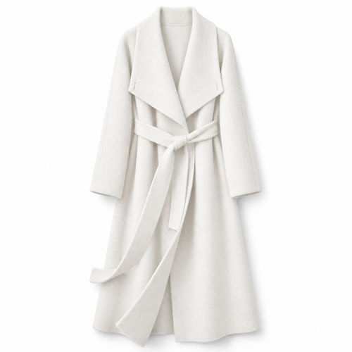 26004 wrap coat in ivory, front view on a white background