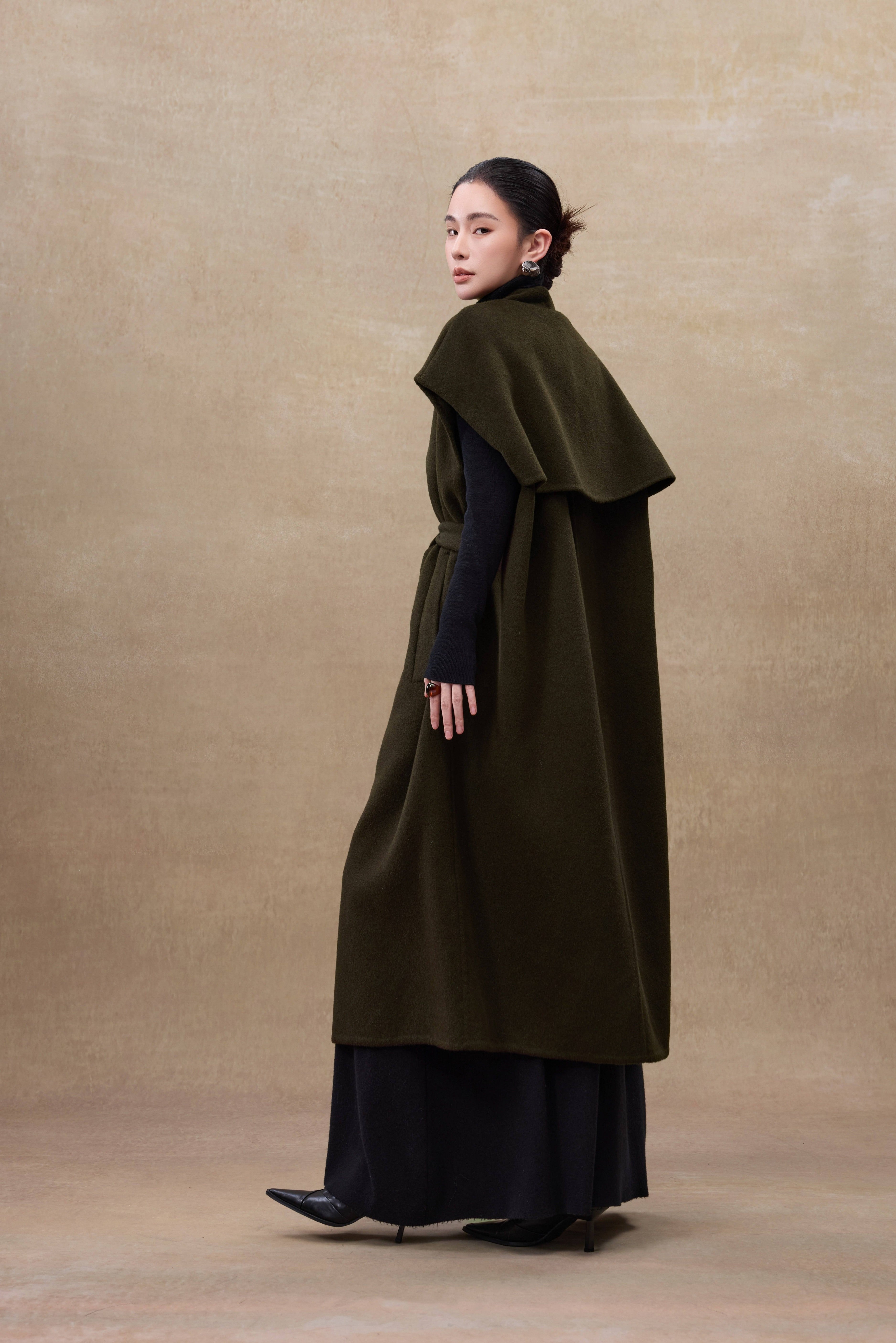 100%Wool sleeveless dress with belt(QMA751)