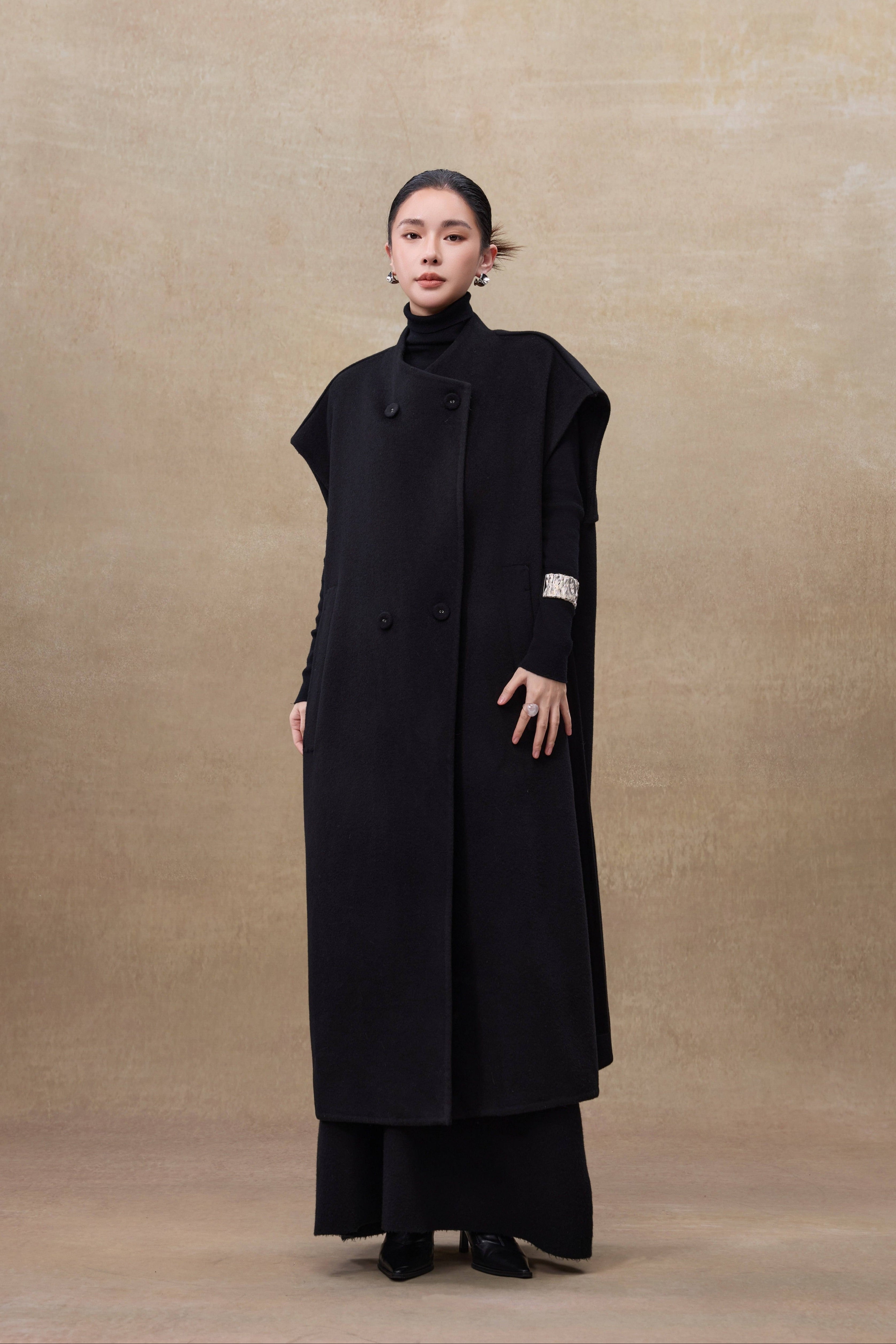 100%Wool sleeveless dress with belt(QMA751)