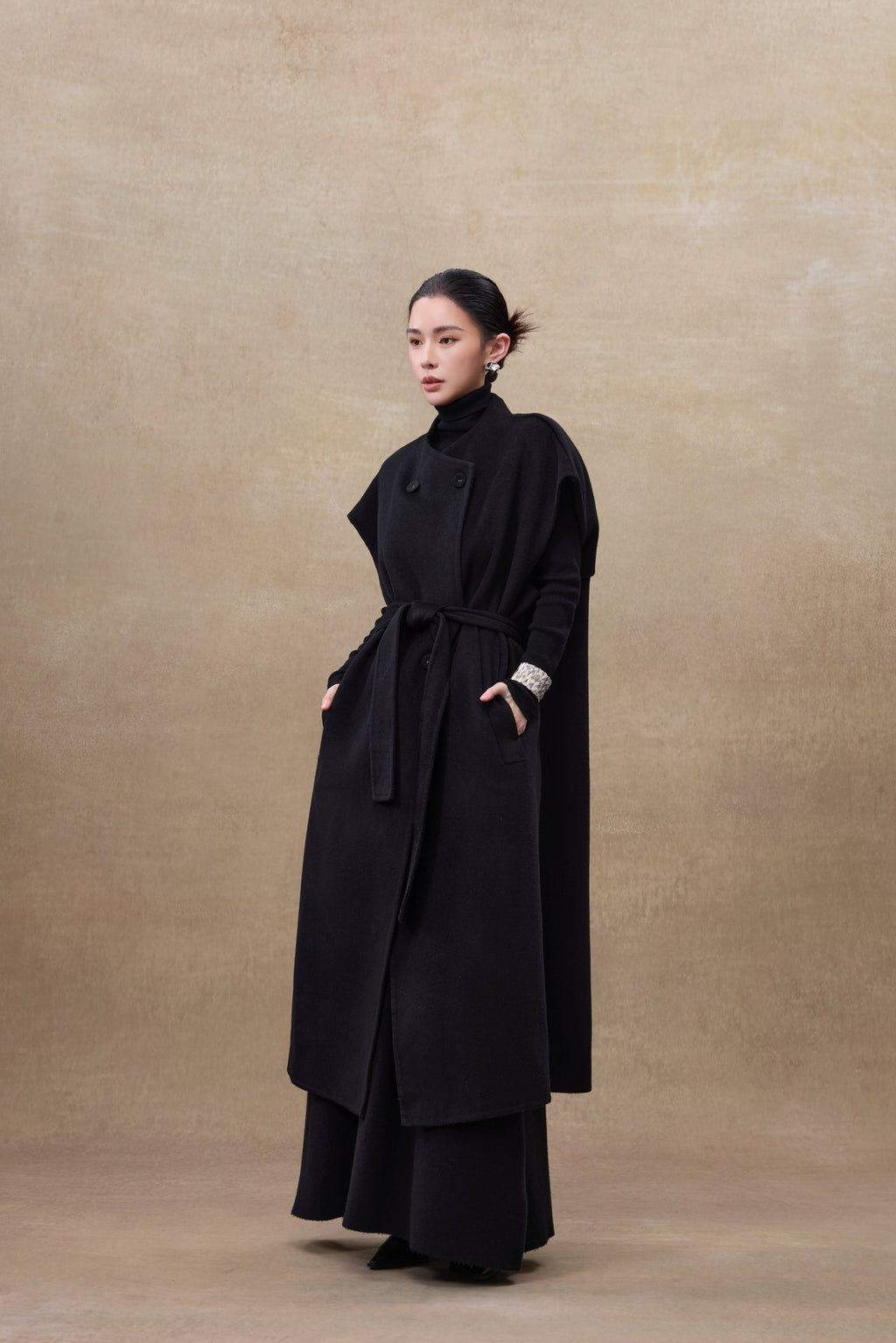 100%Wool sleeveless dress with belt(QMA751)