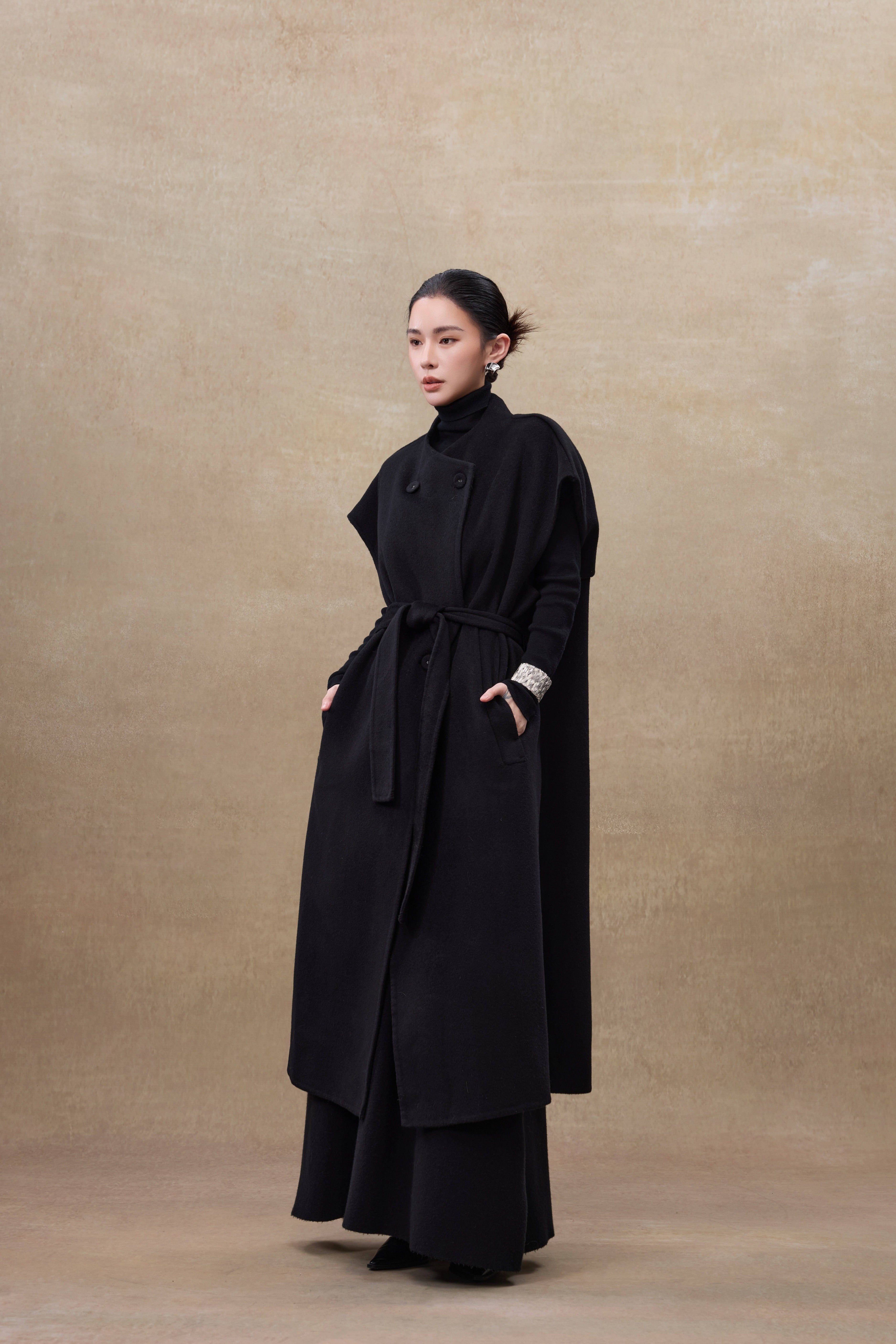 100%Wool sleeveless dress with belt(QMA751)