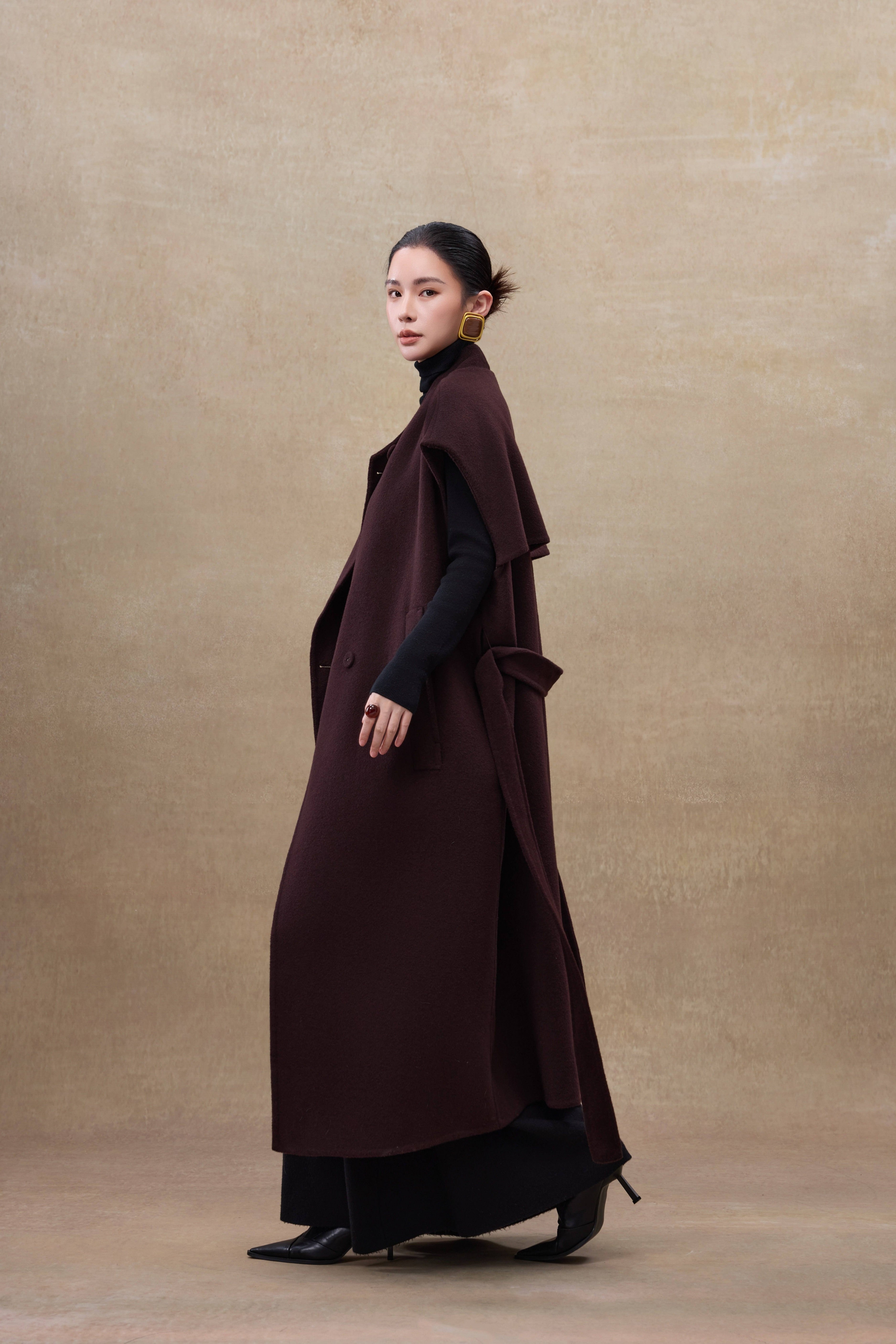 100%Wool sleeveless dress with belt(QMA751)