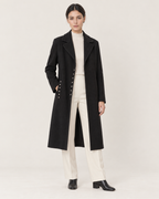 THE LANE 045 Black rabbit-hair and wool coat, full-length styling view, worn open
