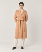 THE LANE 045 Camel rabbit-hair and wool coat, front styling view, with matching tie belt