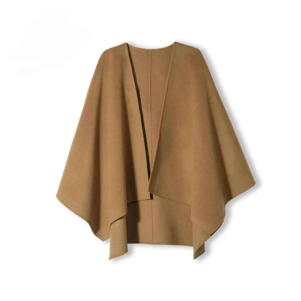Camel wool shawl, front view on white background