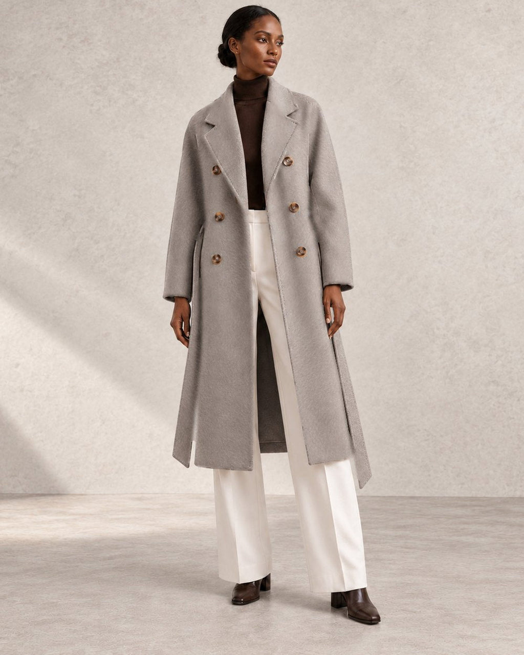 801-10 in Heather Grey — open styling view; AI-assisted model visualisation.